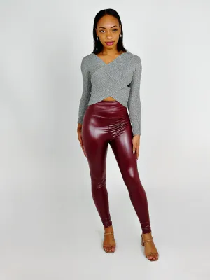 Burgundy Faux Leather High Waist Leggings