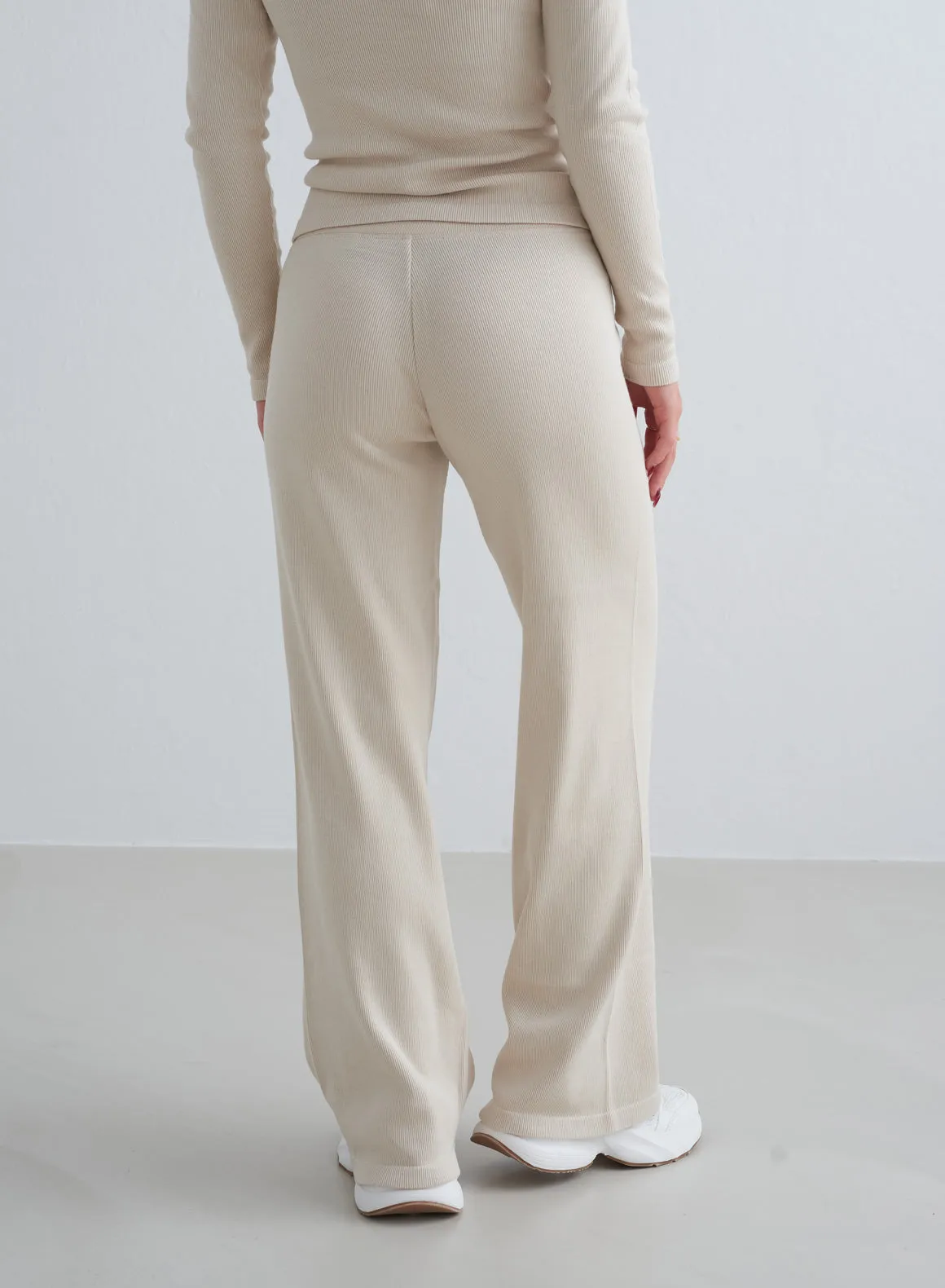 Café Au Lait Ribbed Wool Wide Pants