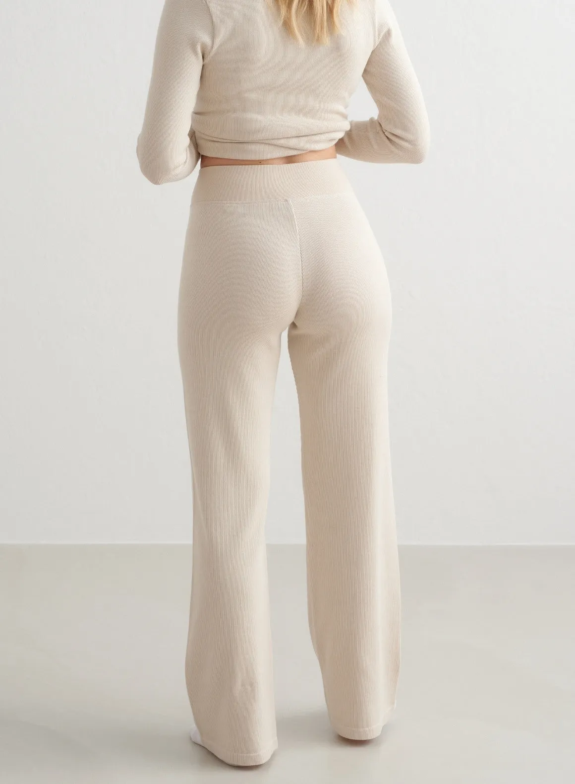 Café Au Lait Ribbed Wool Wide Pants
