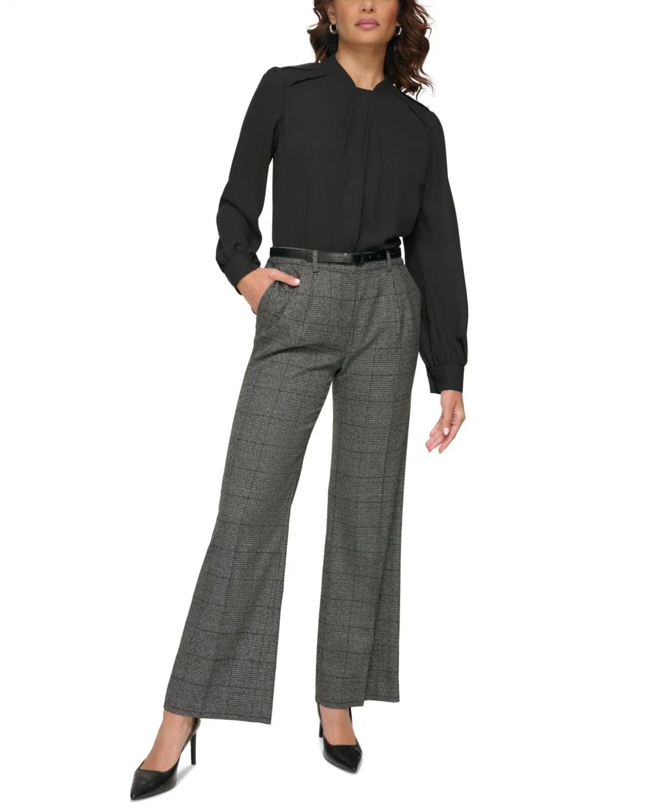 Calvin Klein Womens Petite Menswear Wide-Leg Pants T37PX11B