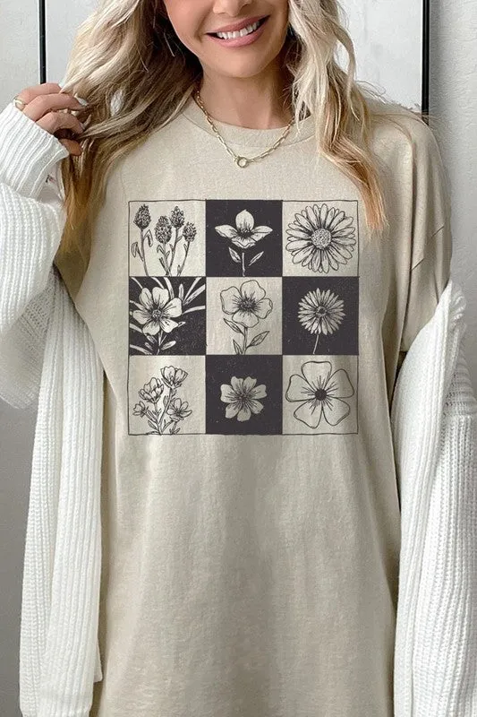 Checkered Boho Flower Graphic Heavy Cotton Tee