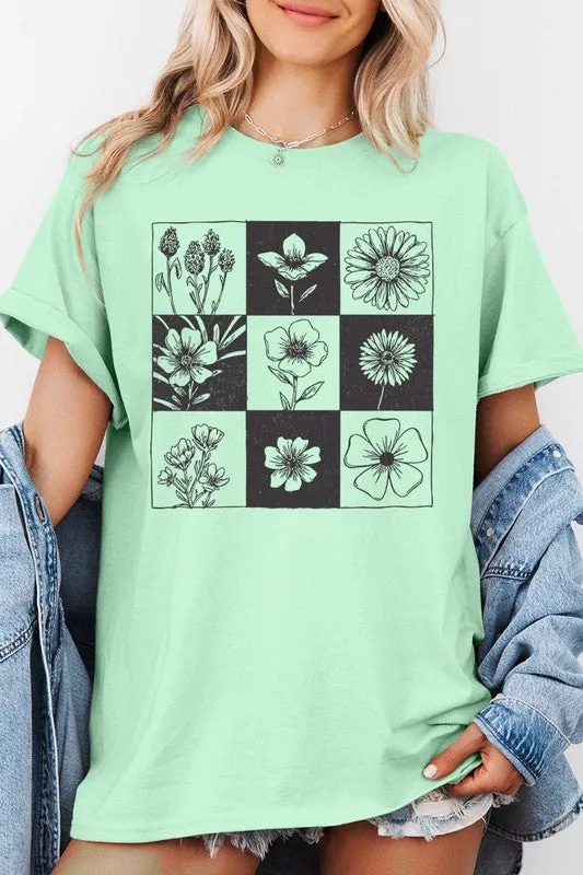 Checkered Boho Flower Graphic Heavy Cotton Tee