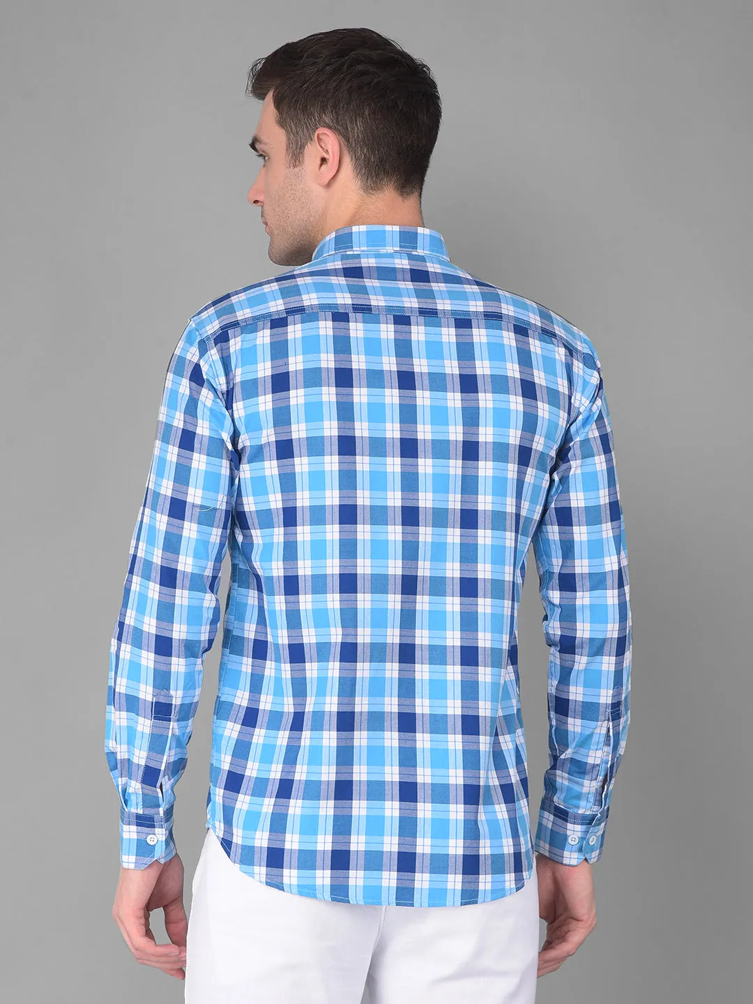 COBB BLUE CHECKED SLIM FIT CASUAL SHIRT