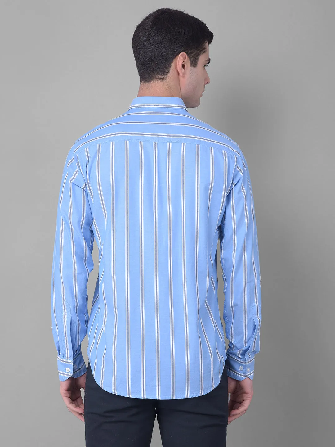COBB SKY BLUE STRIPED SLIM FIT CASUAL SHIRT