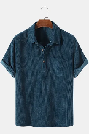 Corduroy Solid Short Sleeve Basic Shirts