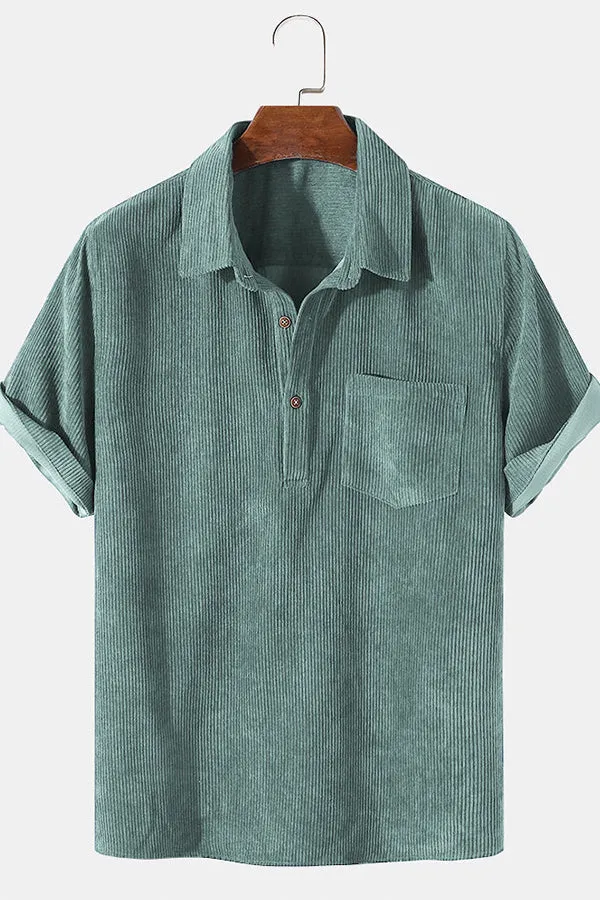 Corduroy Solid Short Sleeve Basic Shirts