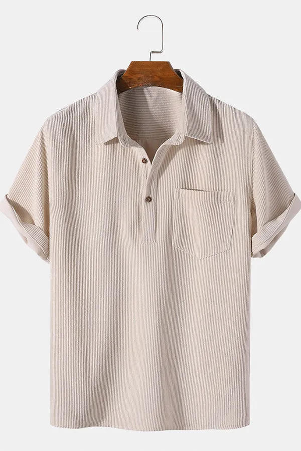 Corduroy Solid Short Sleeve Basic Shirts
