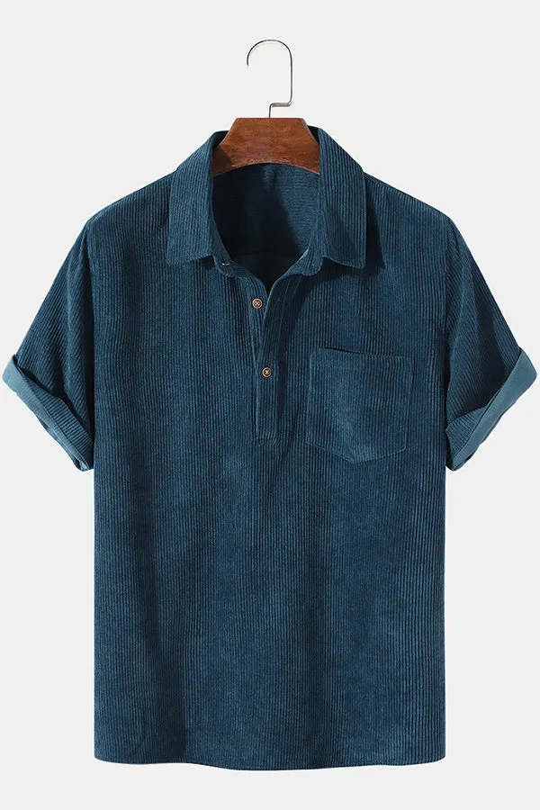 Corduroy Solid Short Sleeve Basic Shirts