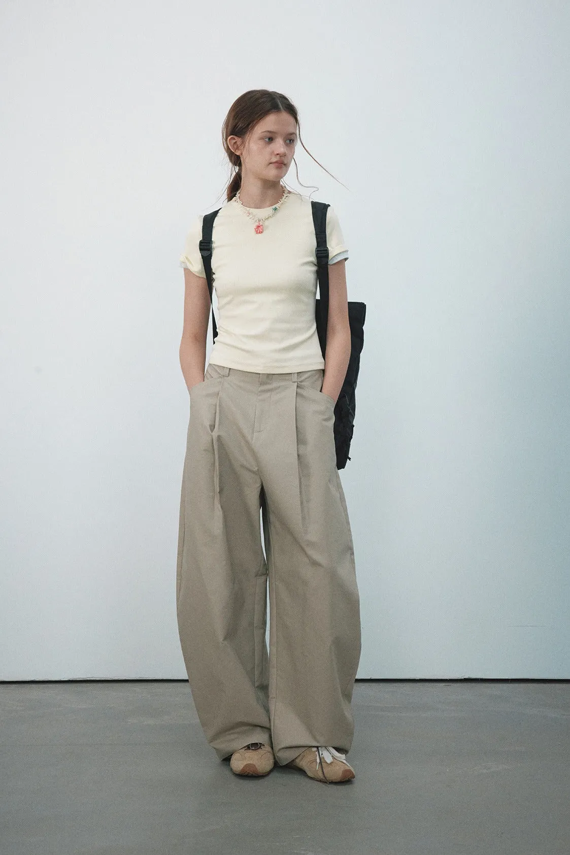 Cotton banana-shape wide-leg pants