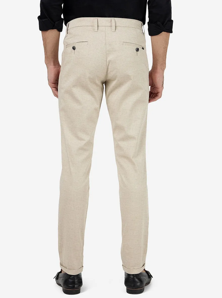 Cream Solid Neo Fit Casual Trouser | Greenfibre