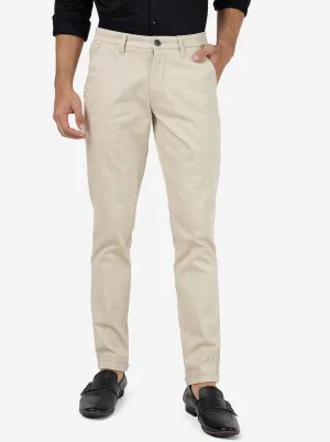 Cream Solid Neo Fit Casual Trouser | Greenfibre