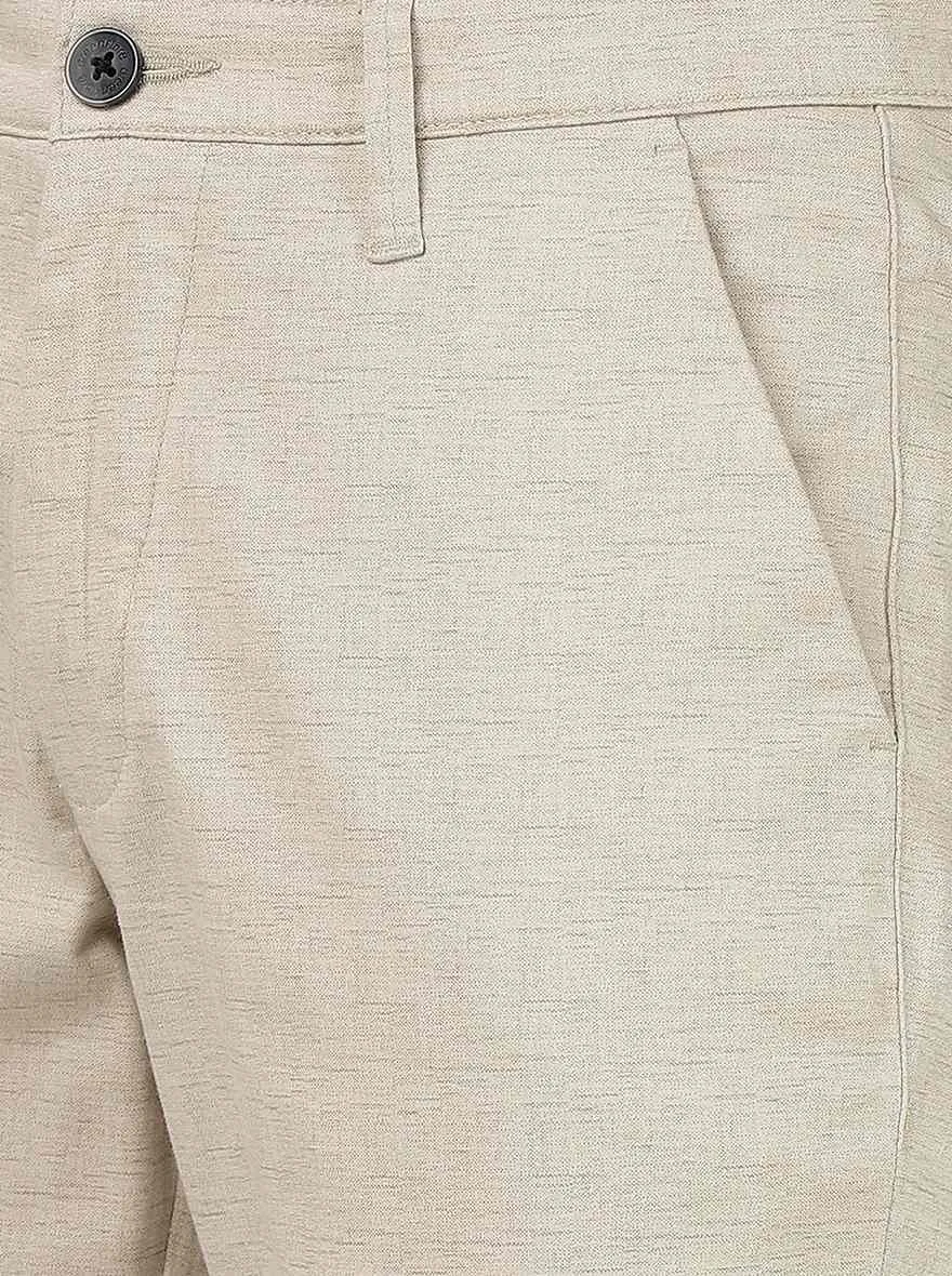 Cream Solid Neo Fit Casual Trouser | Greenfibre