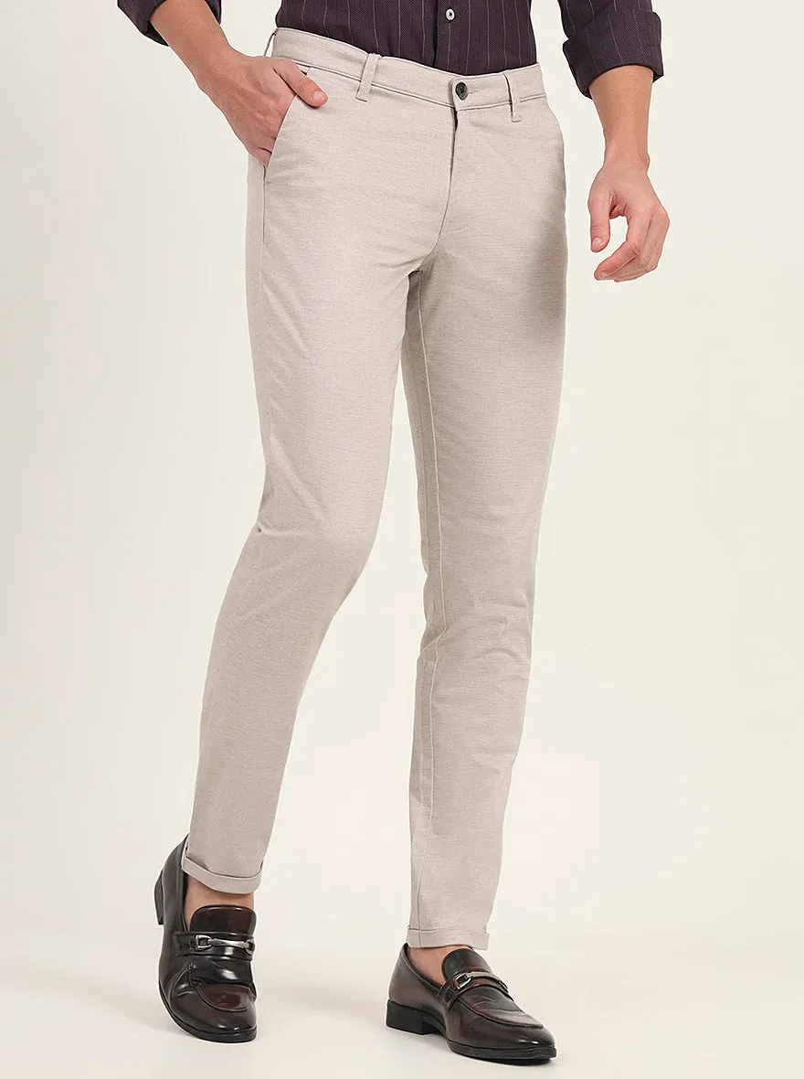 Cream Solid Slim Fit Casual Trouser | Greenfibre