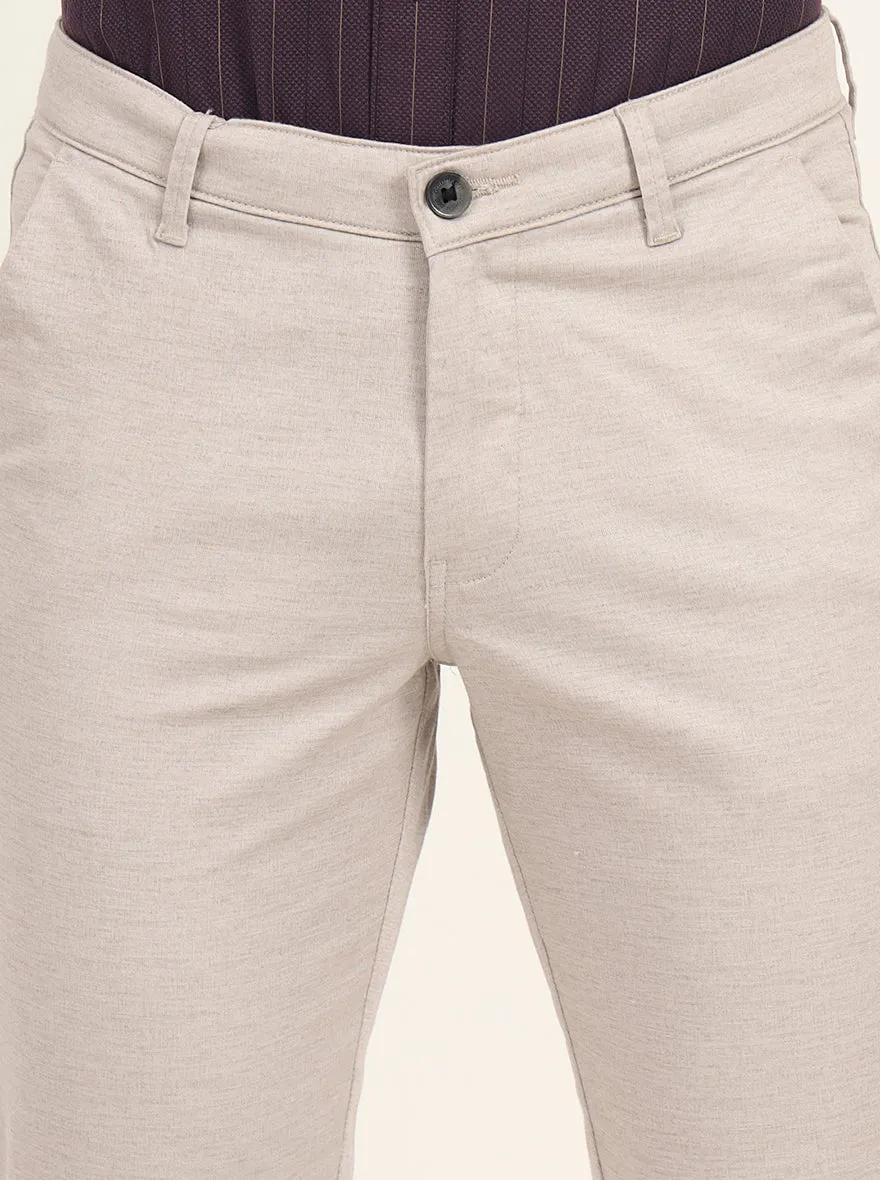 Cream Solid Slim Fit Casual Trouser | Greenfibre
