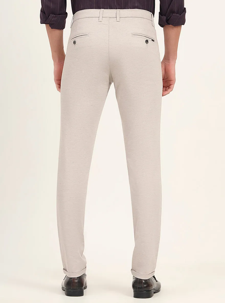 Cream Solid Slim Fit Casual Trouser | Greenfibre