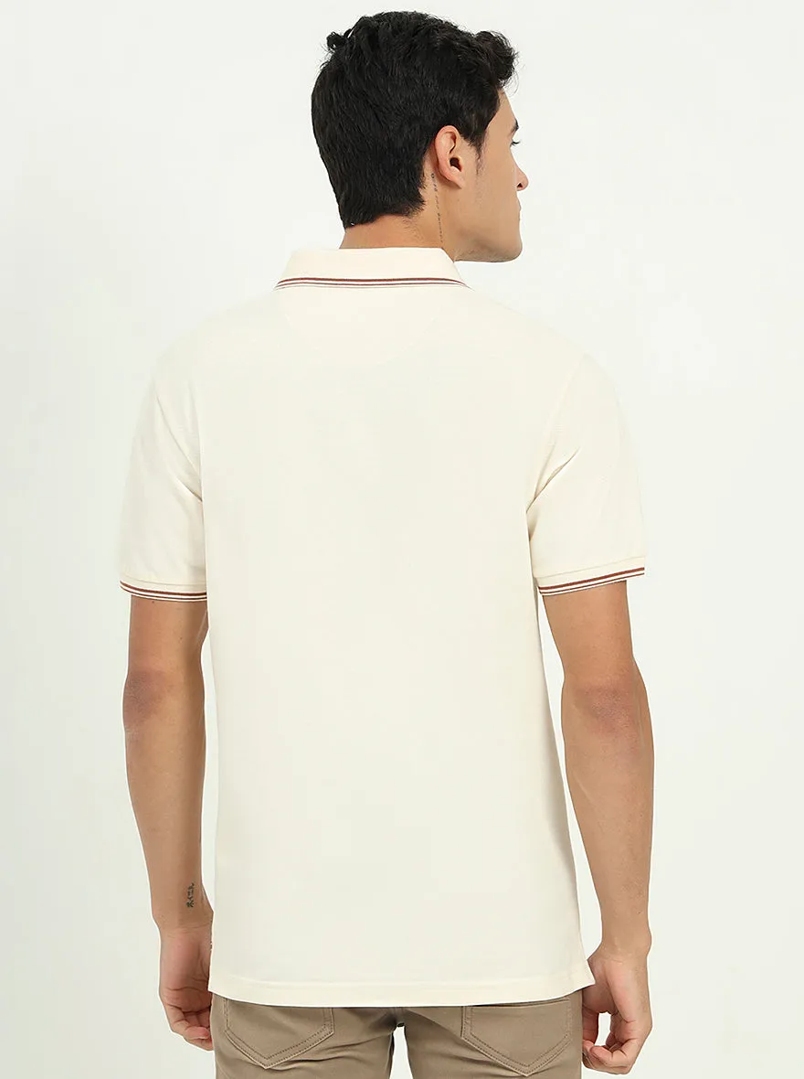 Cream Solid Slim Fit Polo T-Shirt | Greenfibre