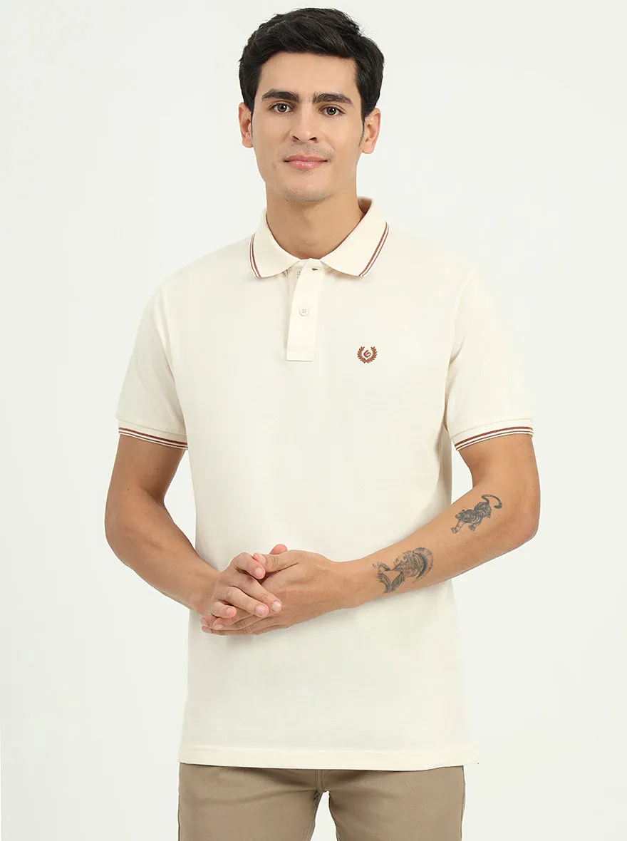 Cream Solid Slim Fit Polo T-Shirt | Greenfibre