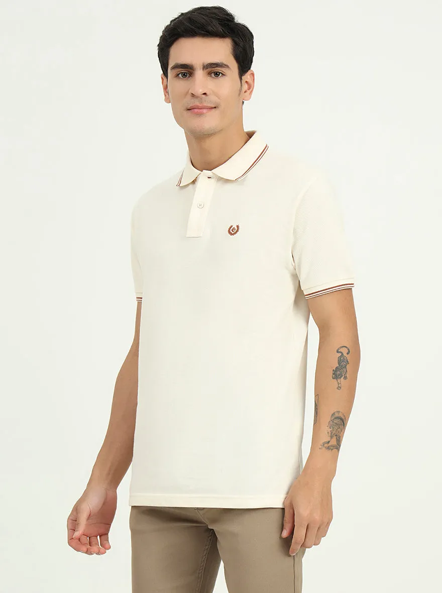 Cream Solid Slim Fit Polo T-Shirt | Greenfibre