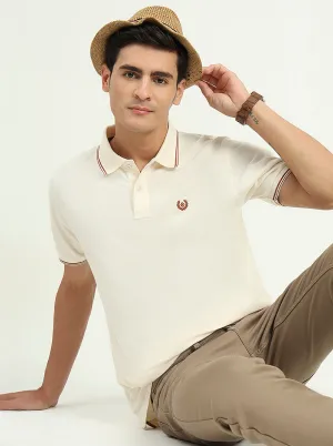 Cream Solid Slim Fit Polo T-Shirt | Greenfibre