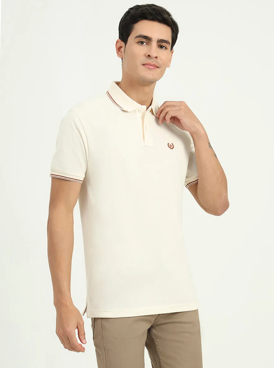 Cream Solid Slim Fit Polo T-Shirt | Greenfibre