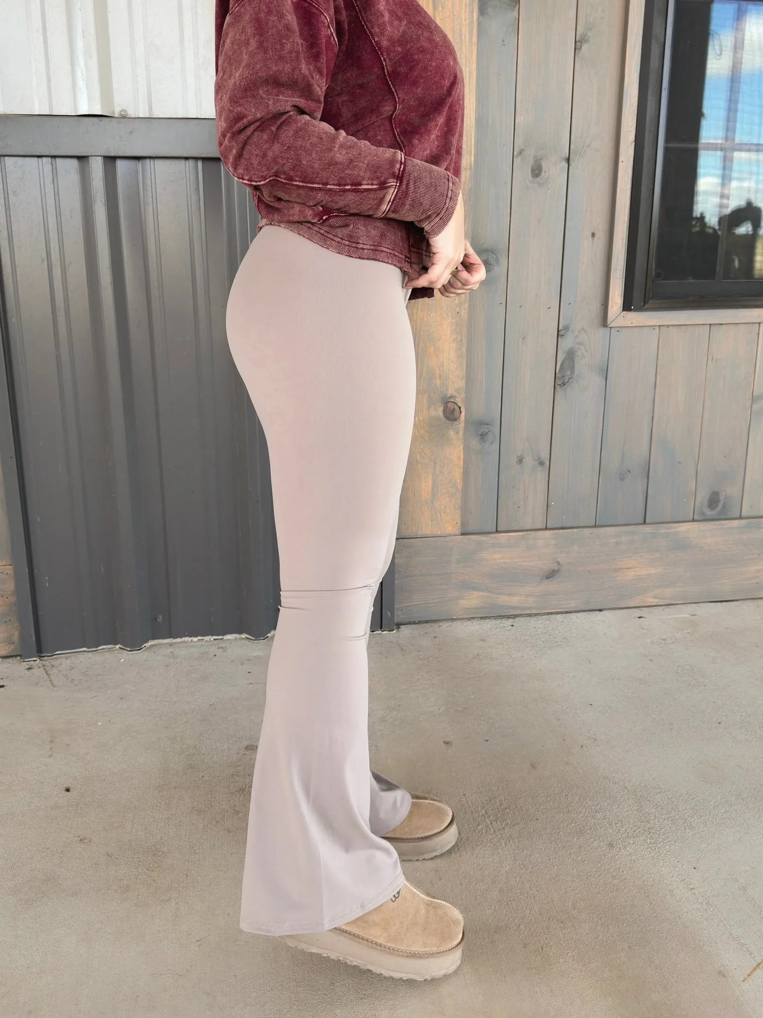 Crossover Flare Leggings - Taupe