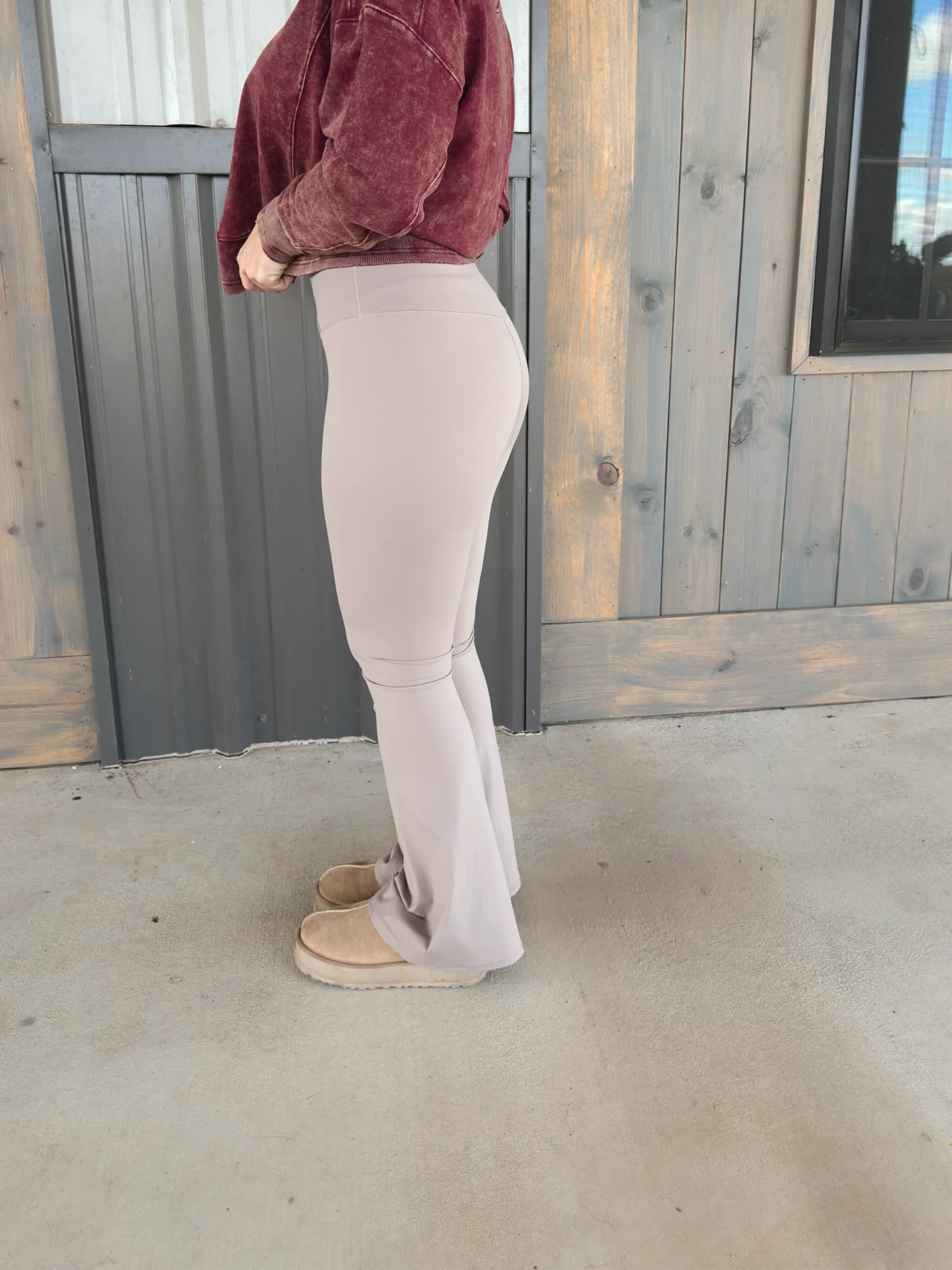 Crossover Flare Leggings - Taupe
