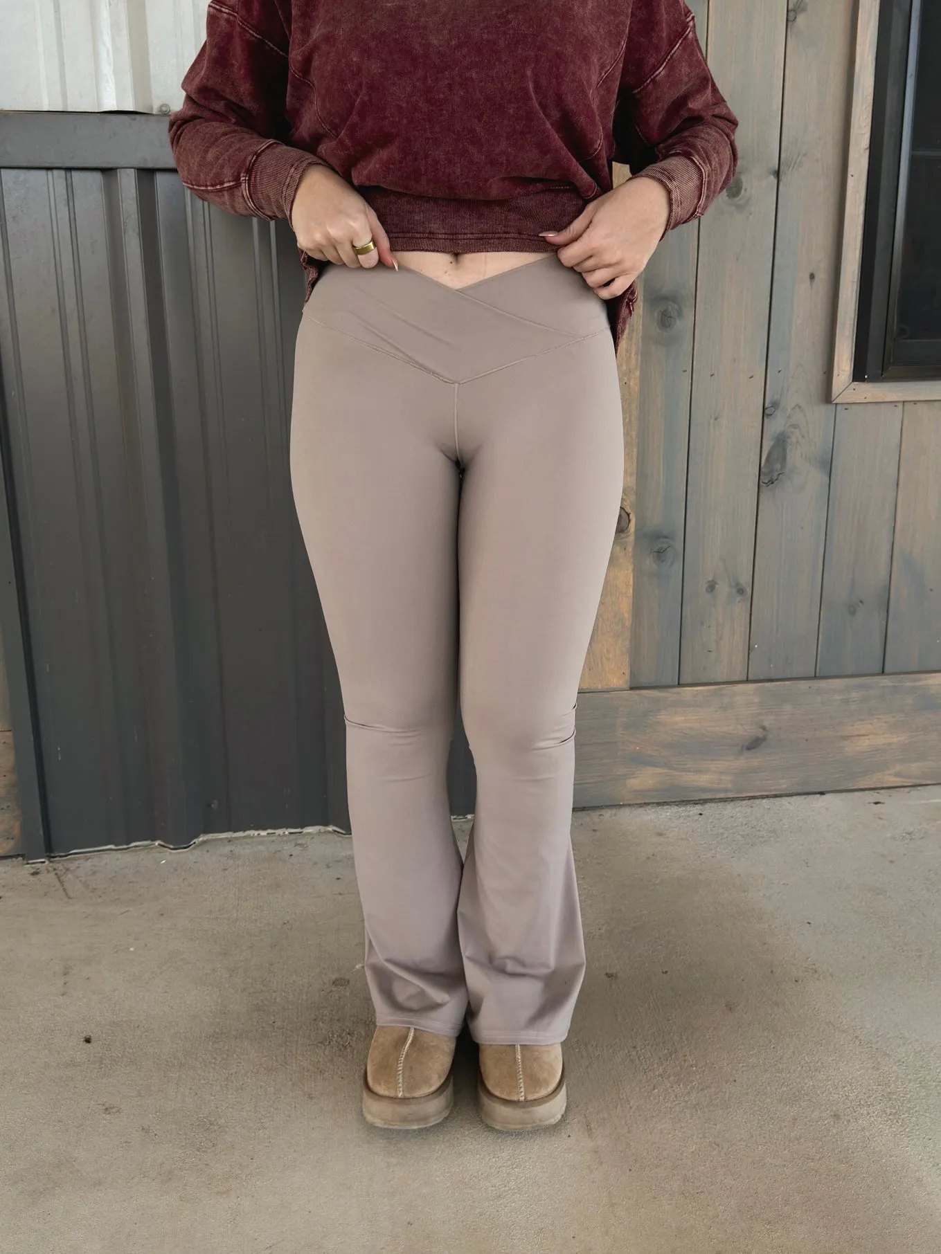 Crossover Flare Leggings - Taupe