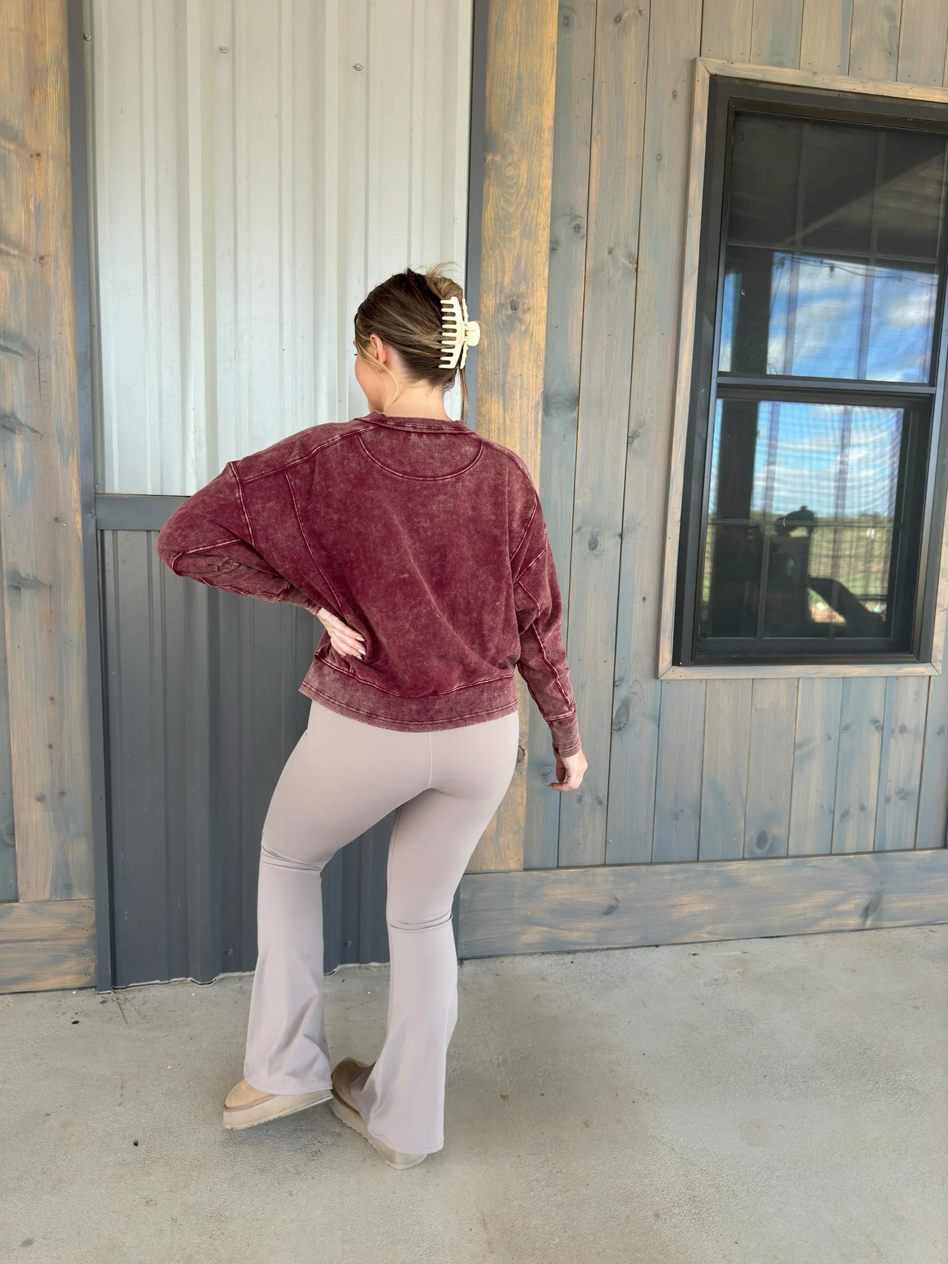 Crossover Flare Leggings - Taupe