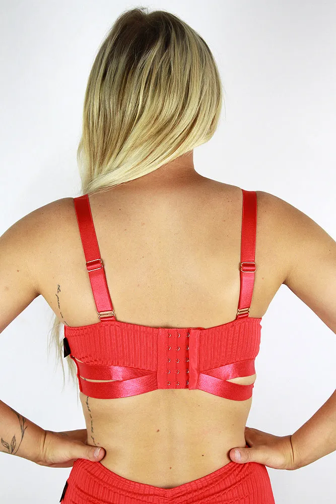 Crystal Strappy Bralette – Garnet Red