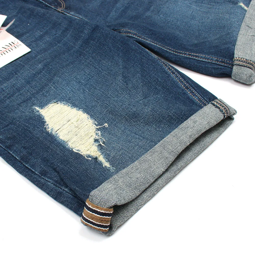 Dark Blue Denim Ripped Shorts