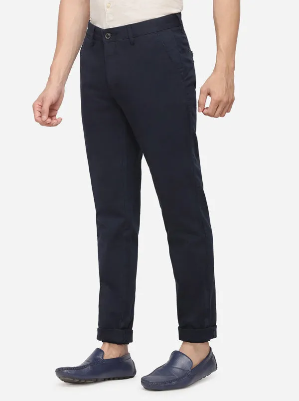 Dark Blue Solid Uno Fit Casual Trouser | JadeBlue