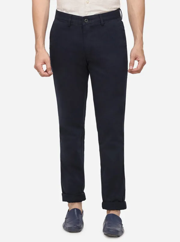 Dark Blue Solid Uno Fit Casual Trouser | JadeBlue