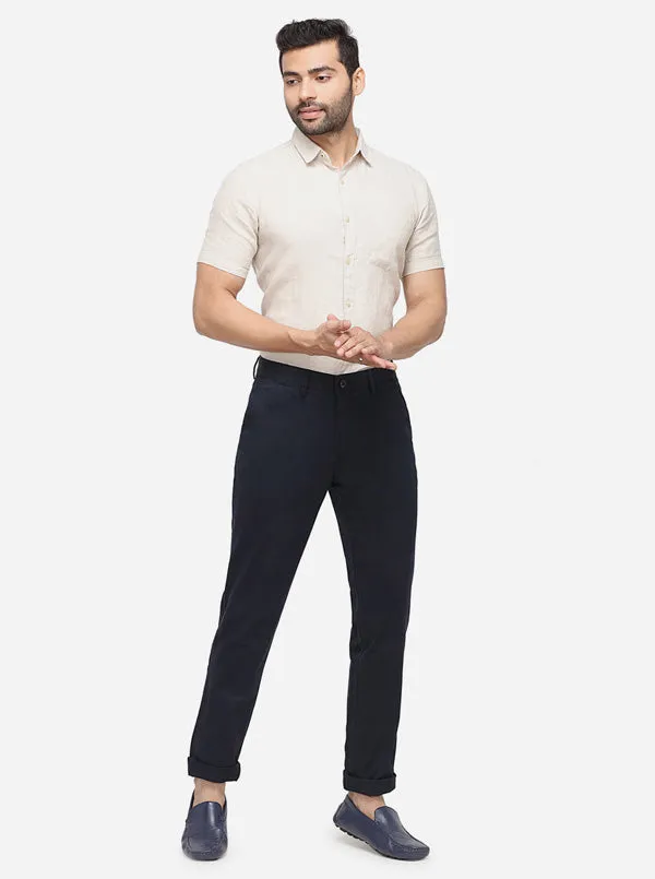 Dark Blue Solid Uno Fit Casual Trouser | JadeBlue