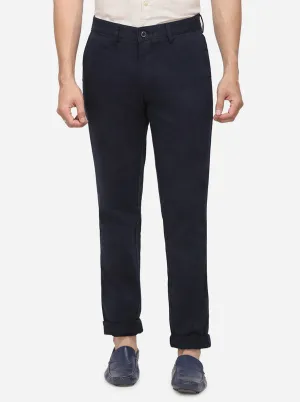 Dark Blue Solid Uno Fit Casual Trouser | JadeBlue