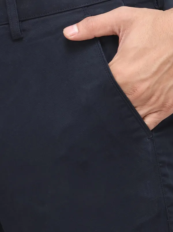 Dark Blue Solid Uno Fit Casual Trouser | JadeBlue