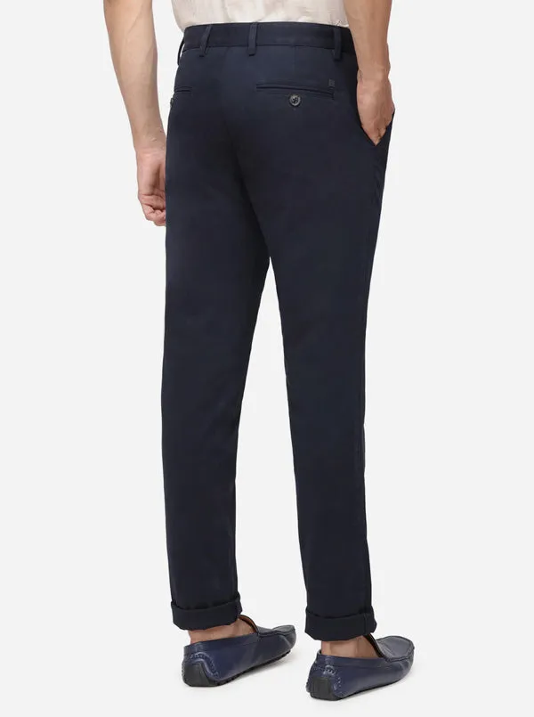 Dark Blue Solid Uno Fit Casual Trouser | JadeBlue