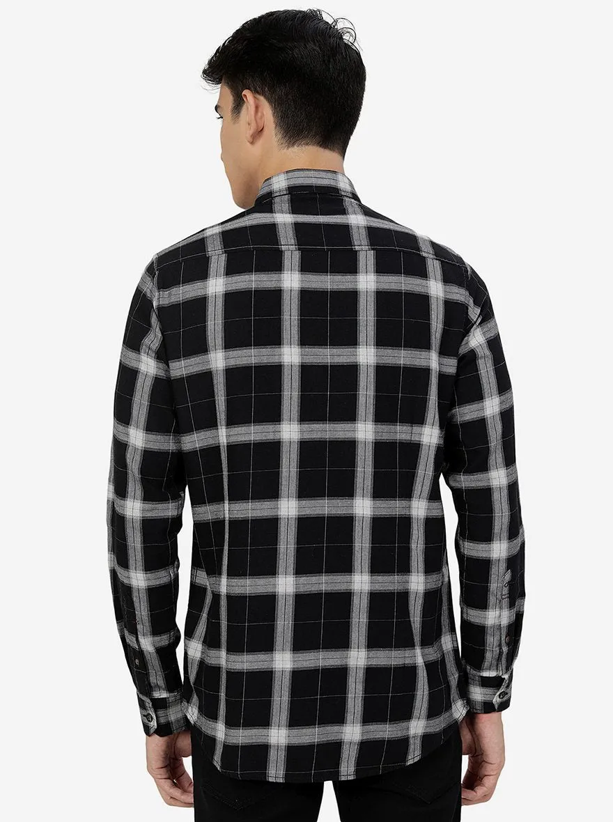 Dark Grey Checked Slim Fit Casual Shirt | JadeBlue