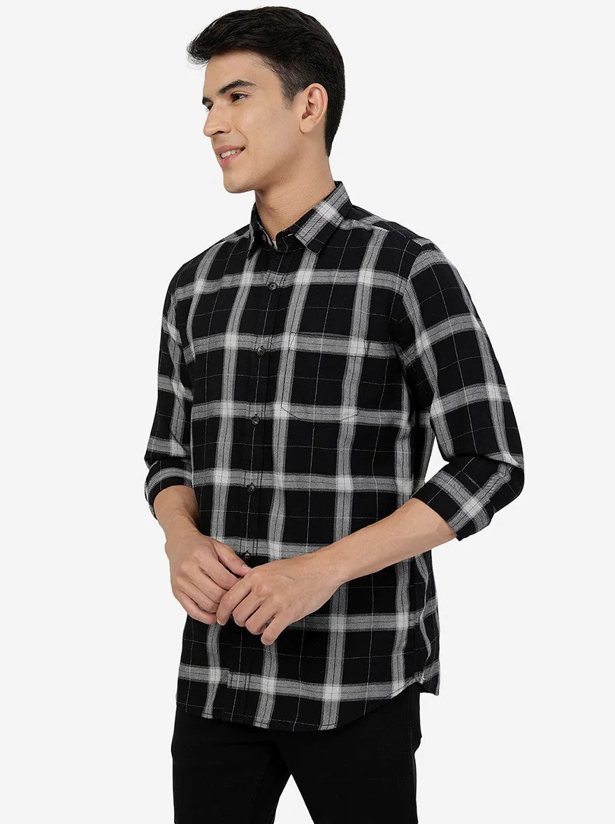 Dark Grey Checked Slim Fit Casual Shirt | JadeBlue