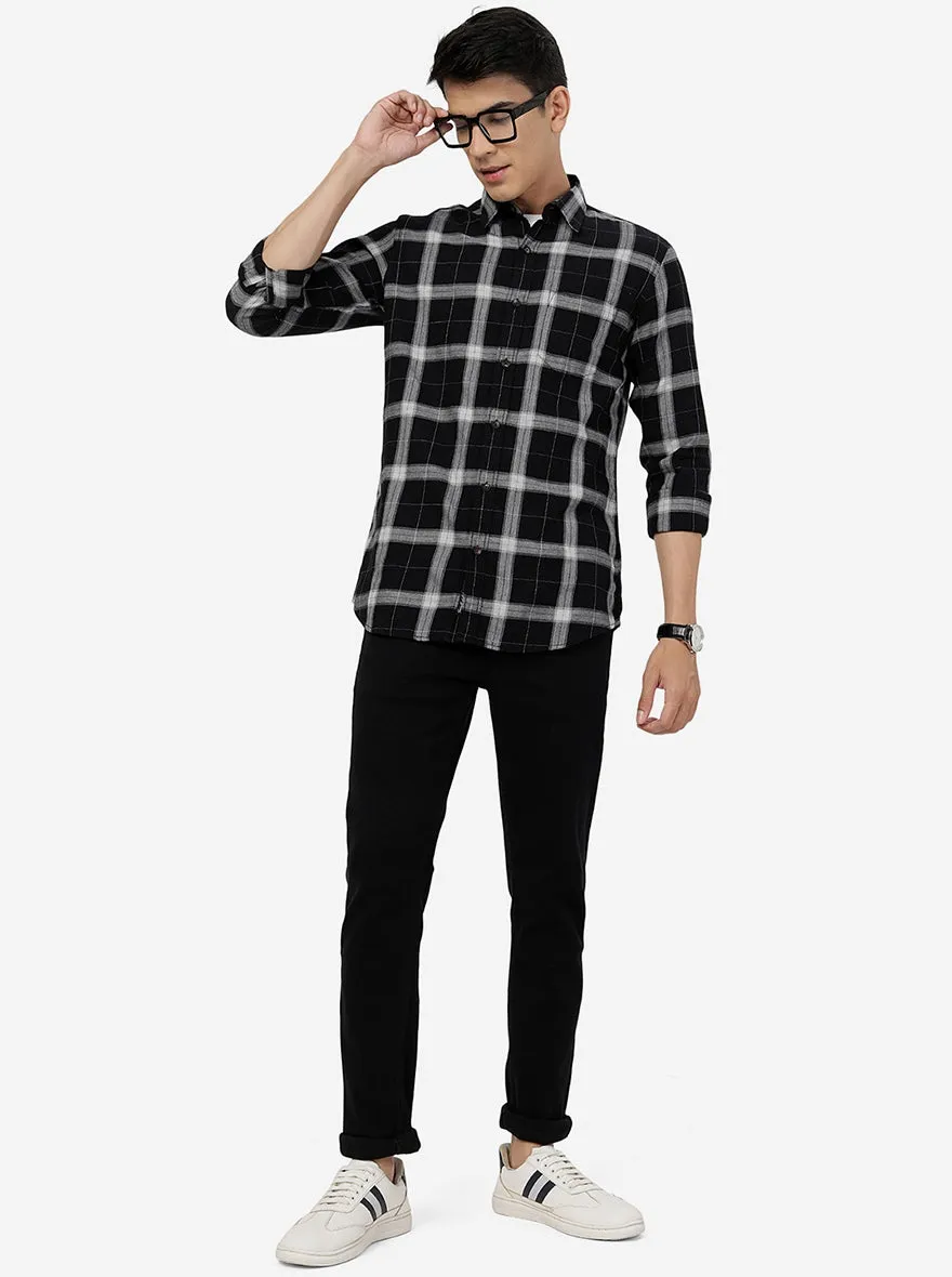 Dark Grey Checked Slim Fit Casual Shirt | JadeBlue