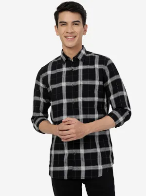 Dark Grey Checked Slim Fit Casual Shirt | JadeBlue