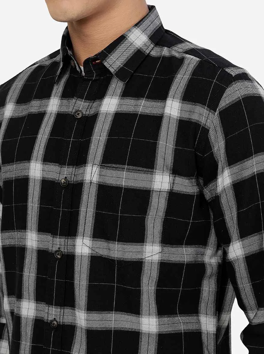 Dark Grey Checked Slim Fit Casual Shirt | JadeBlue