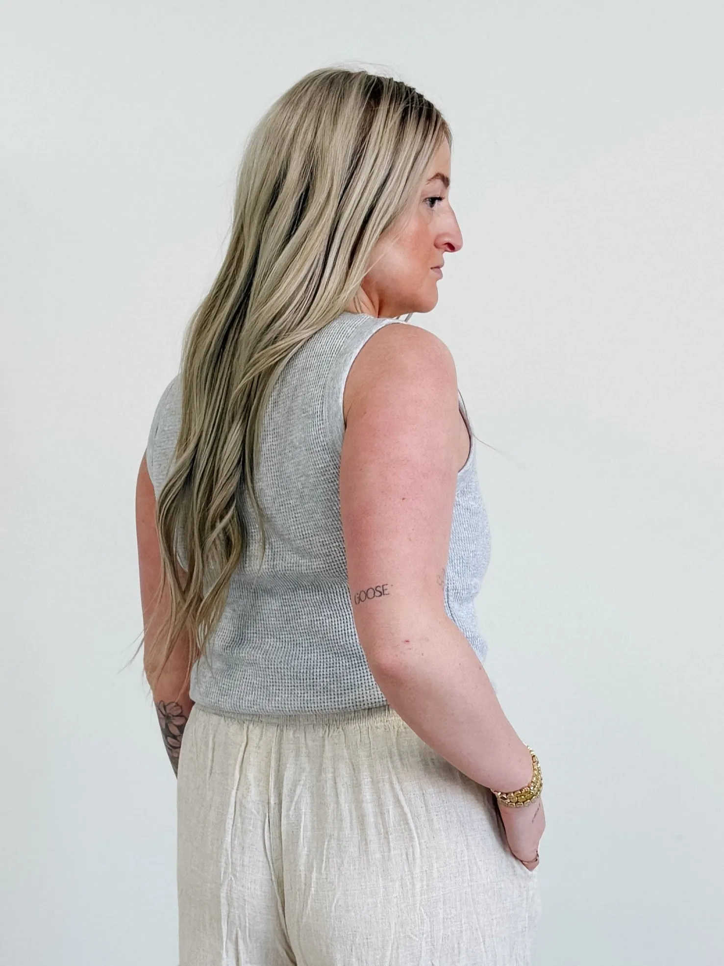 DEX Waffle Knit Tank in Light Heather Grey