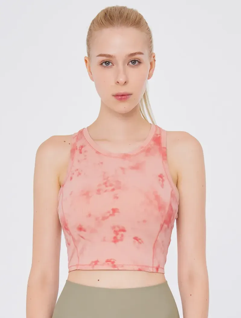 easyoga LA-VEDA Airbrush Cropped Tank - FJ4 Pink Watercolor