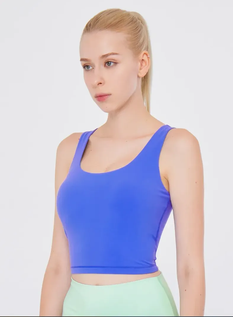 easyoga LA-VEDA Striped Cropped Tank - B2 Blue