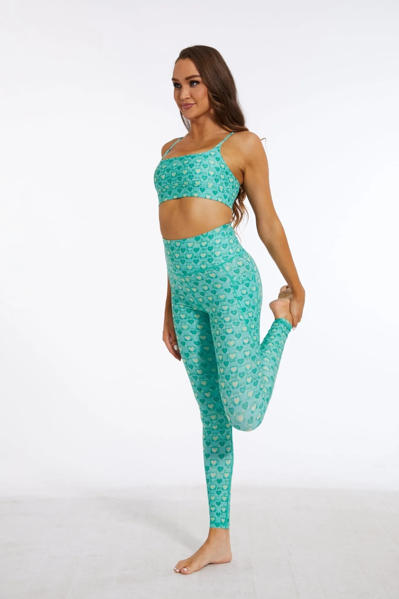 Emerald Crush - High-Waist Heart Print Leggings