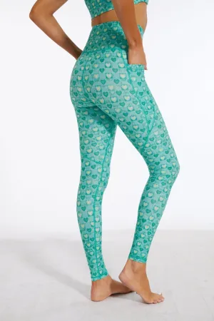 Emerald Crush - High-Waist Heart Print Leggings