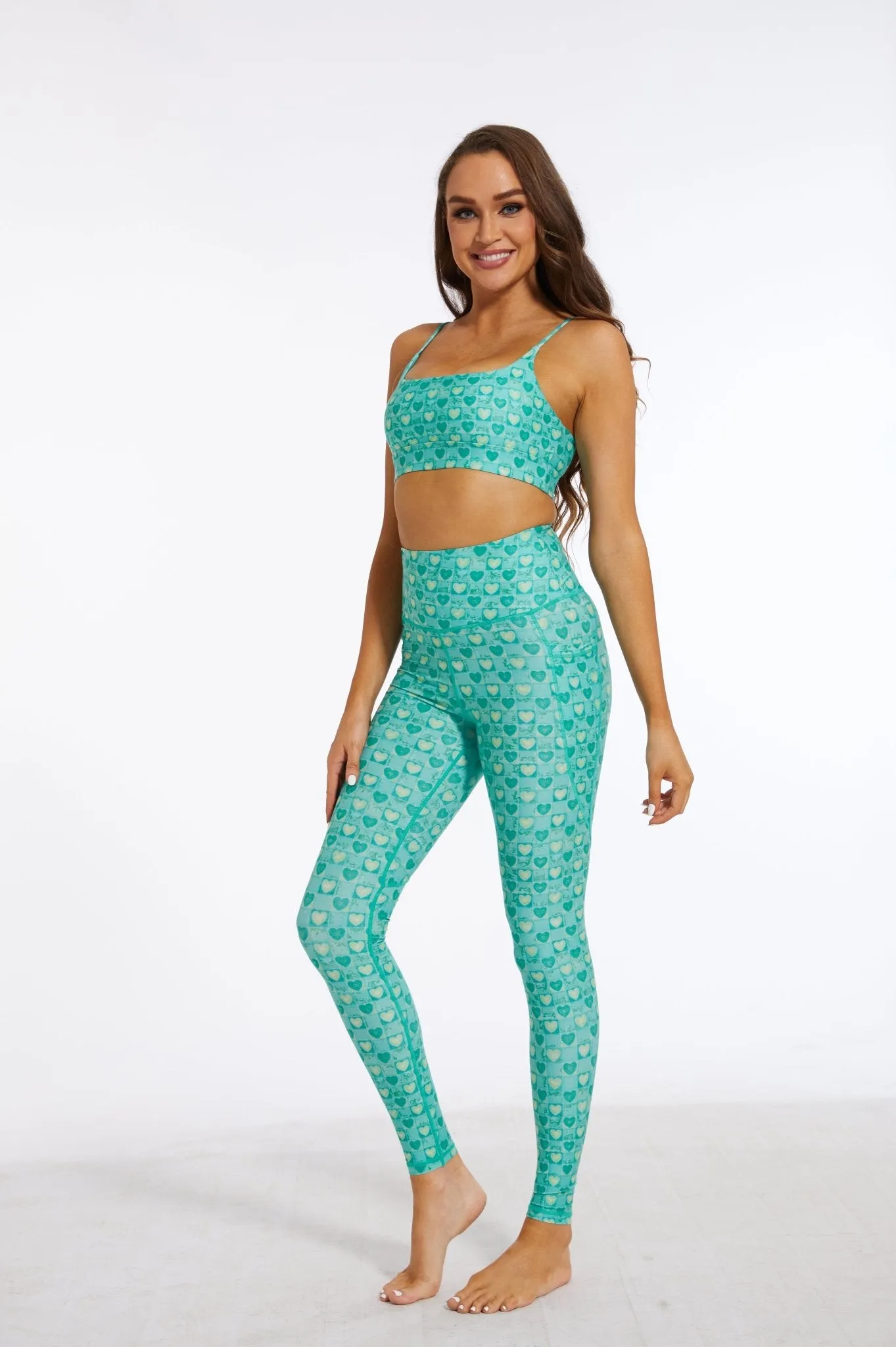 Emerald Crush - High-Waist Heart Print Leggings