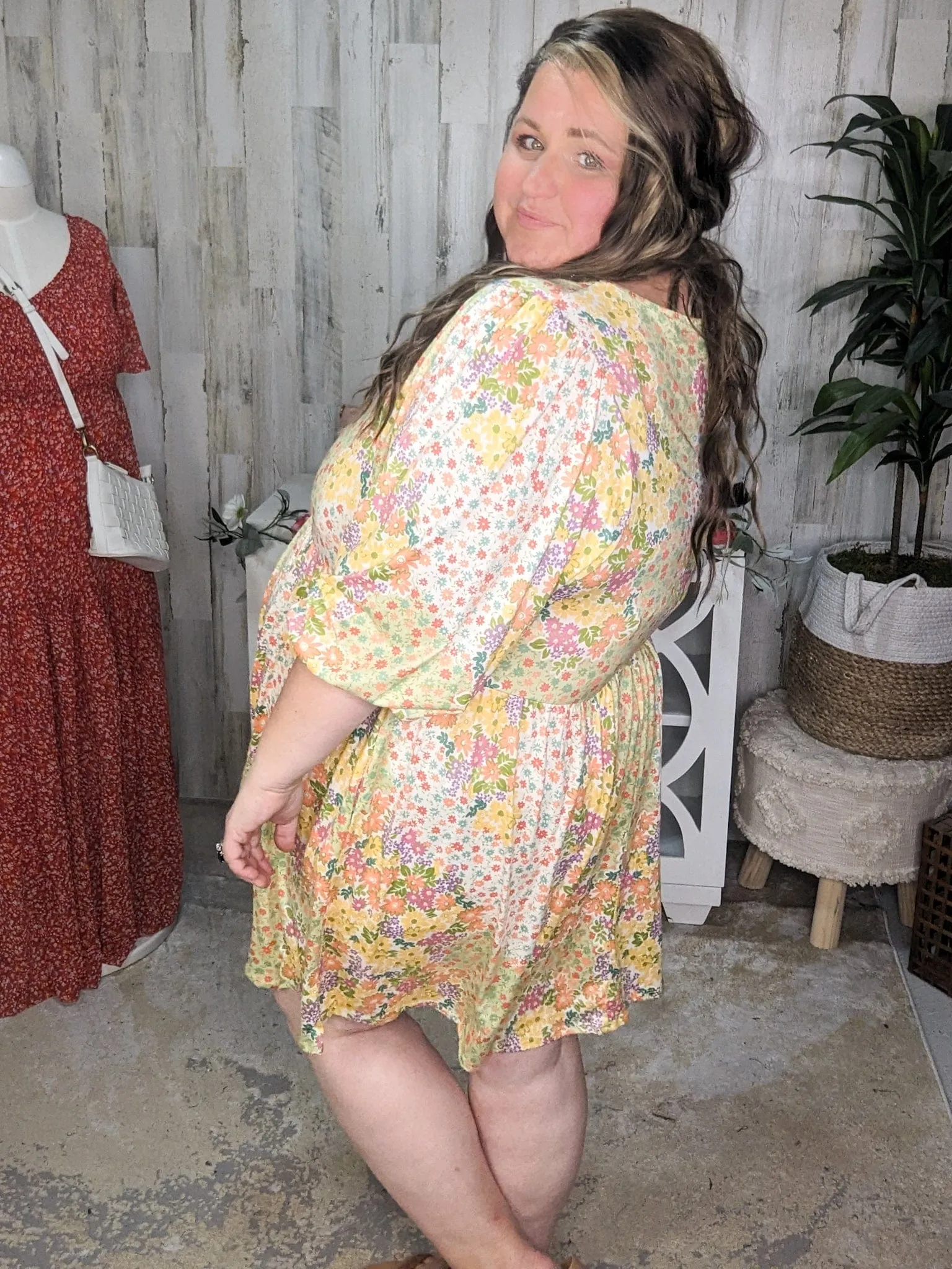 Esther Square Neck Babydoll Dress in 60s Florals