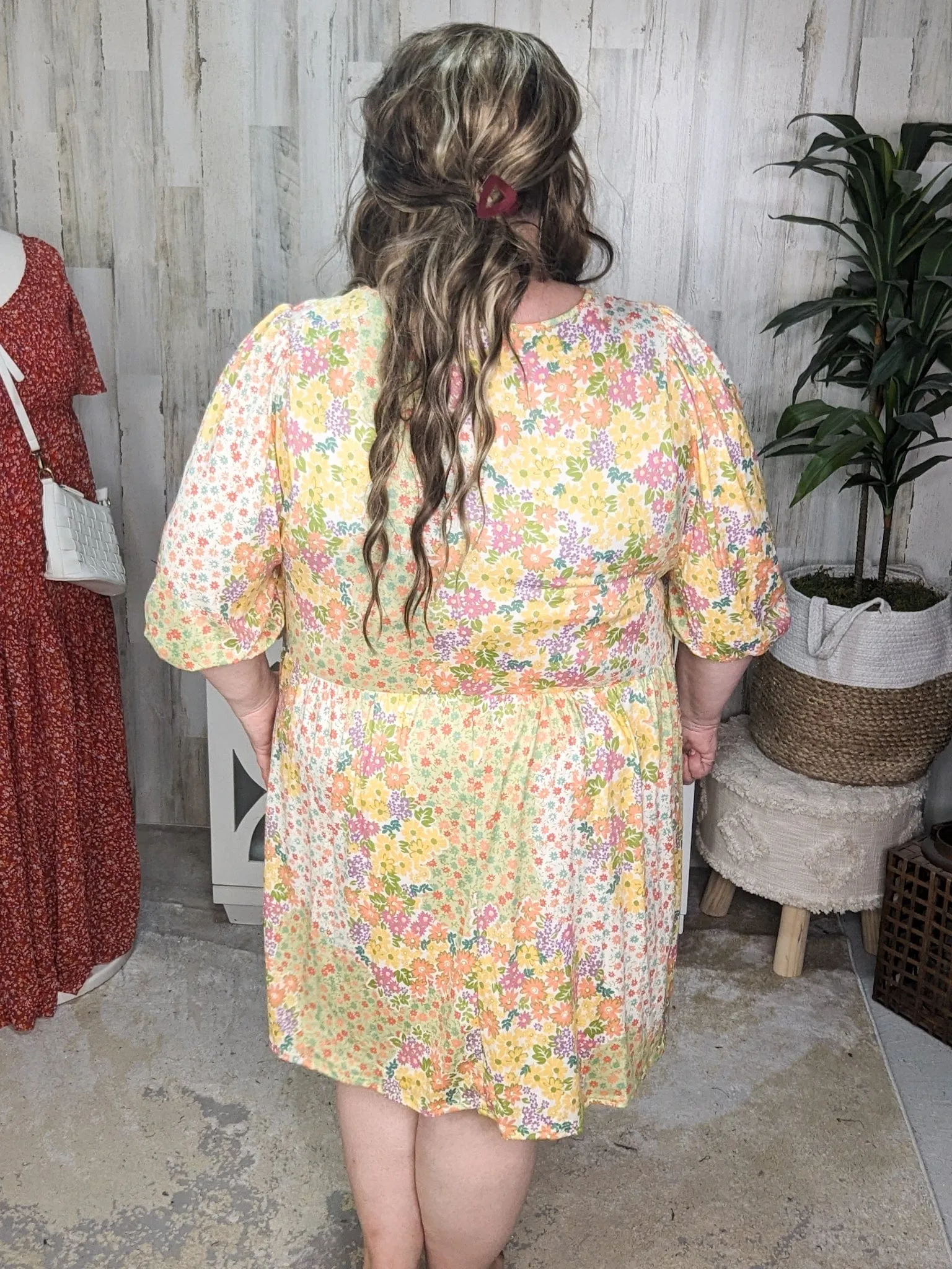 Esther Square Neck Babydoll Dress in 60s Florals