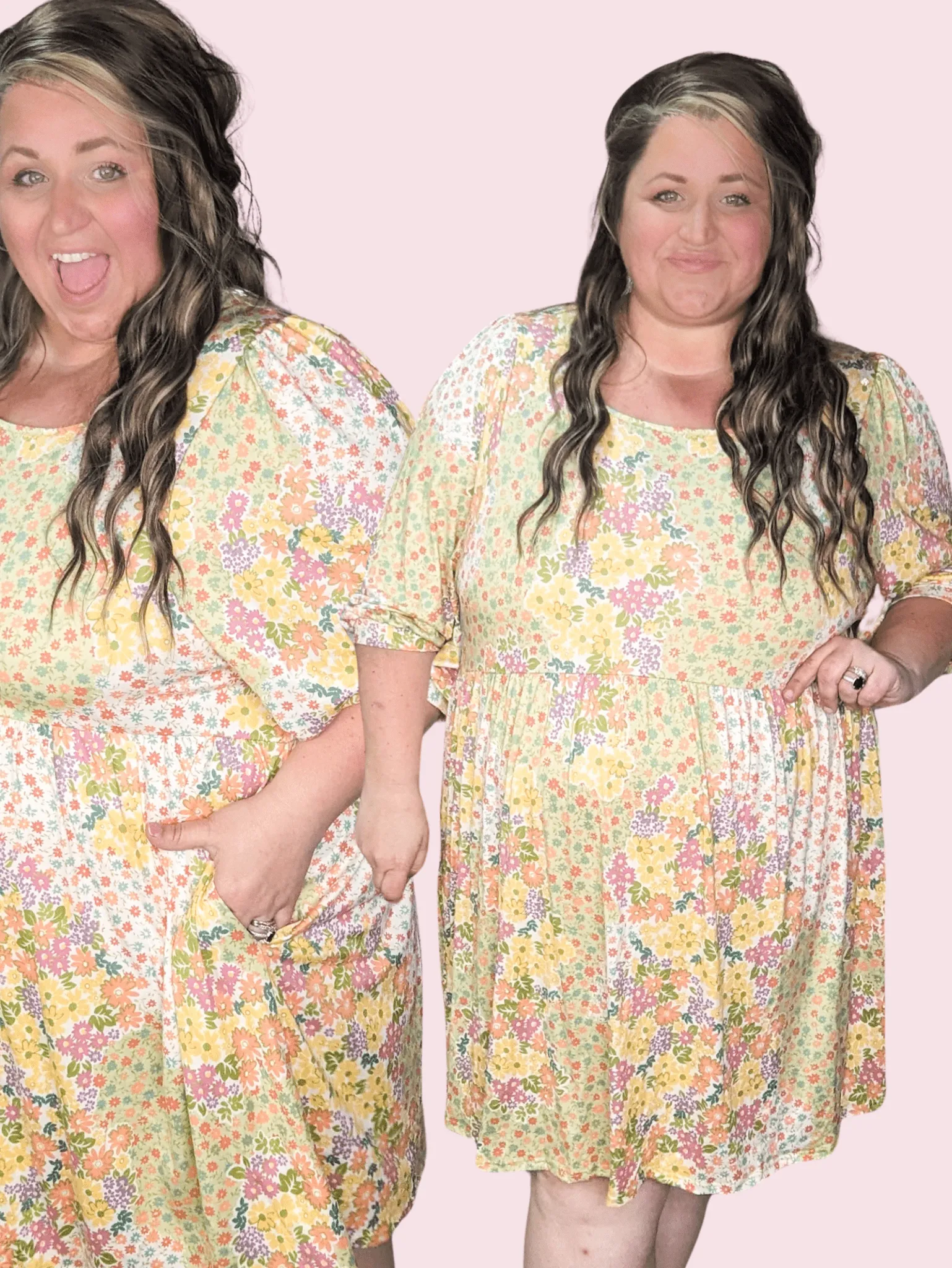 Esther Square Neck Babydoll Dress in 60s Florals